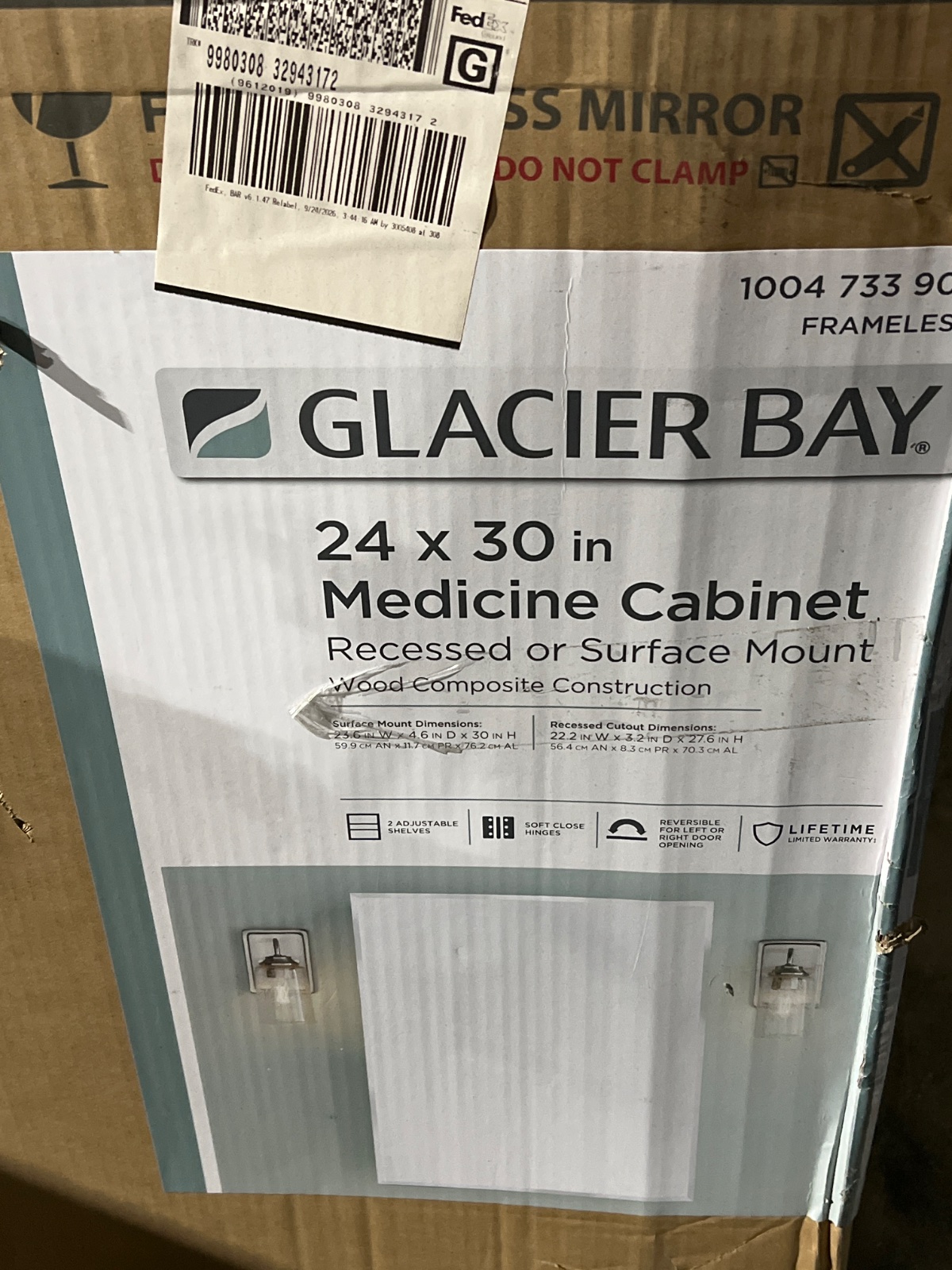 Glacier Bay 24 in. W x 30 in. H Rectangular Medicine Cabinet with Mirror — photo 2