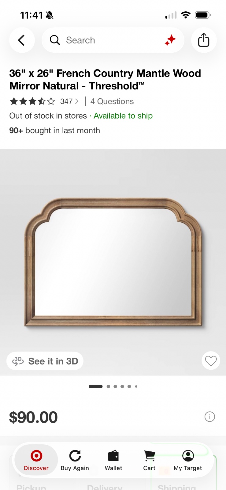 36" x 26" French Country Mantle Wood Mirror Natural - Threshold™ — photo 2