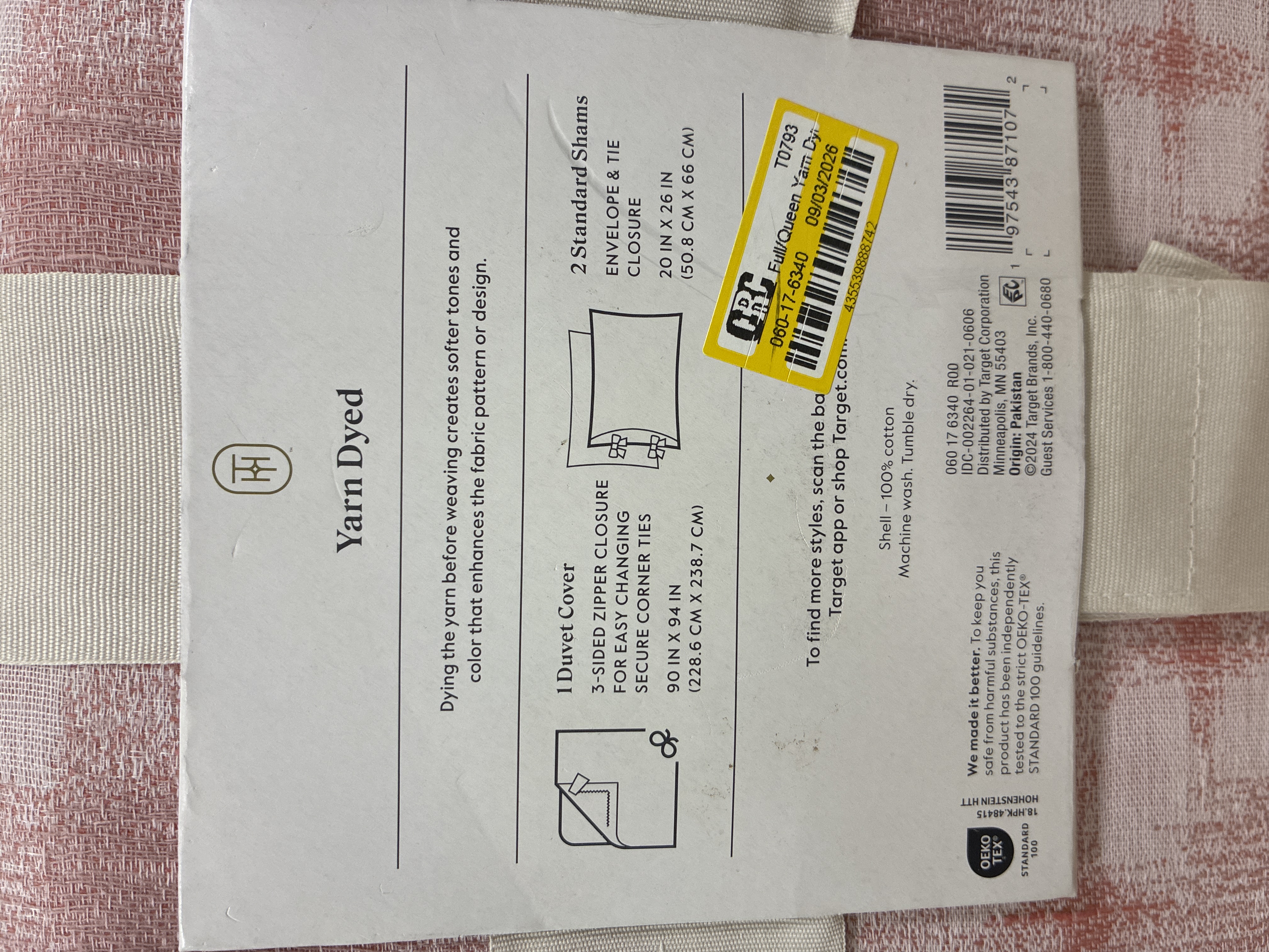 Full/Queen Yarn Dye Ikat Duvet Cover and Sham Set Ivory/Mauve - Threshold™: Cotton Slub, Zippered, Oeko-Tex Certified — photo 2